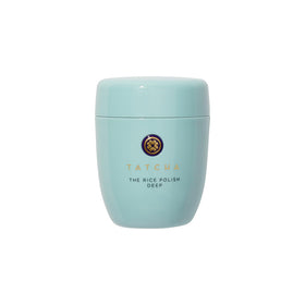 TATCHA front jar showing Rice Polish Deep and refined packaging benefit gentle daily exfoliation