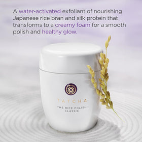 TATCHA Rice Polish creamy foam in hand demonstrating silky lather and soft skin benefit