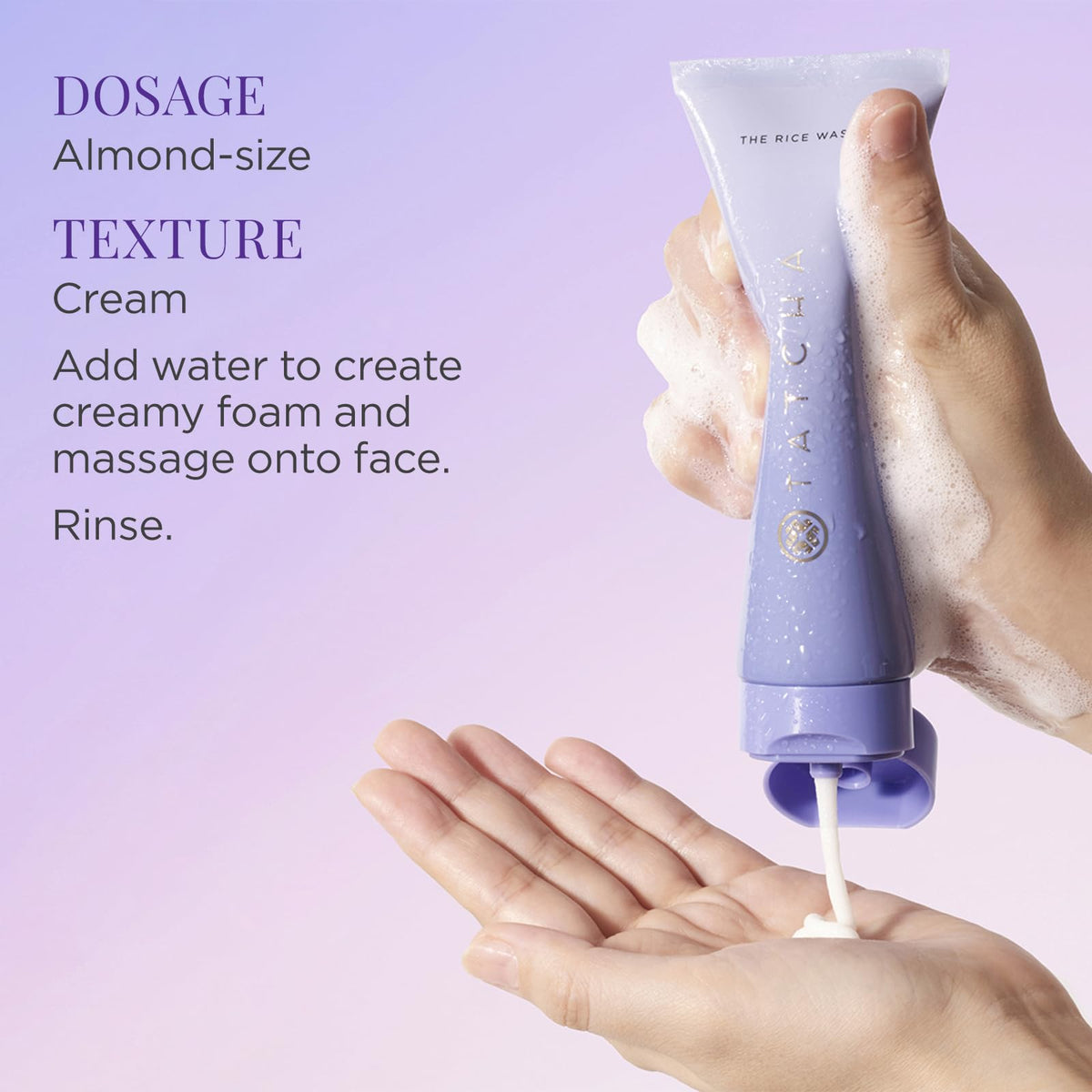 TATCHA rice wash on bathroom shelf in lifestyle scene conveying daily routine ease