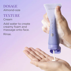 TATCHA rice wash on bathroom shelf in lifestyle scene conveying daily routine ease