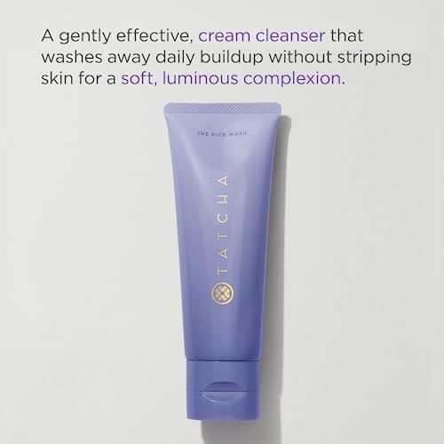 TATCHA Rice Wash pouring from bottle to show gentle cleansing action