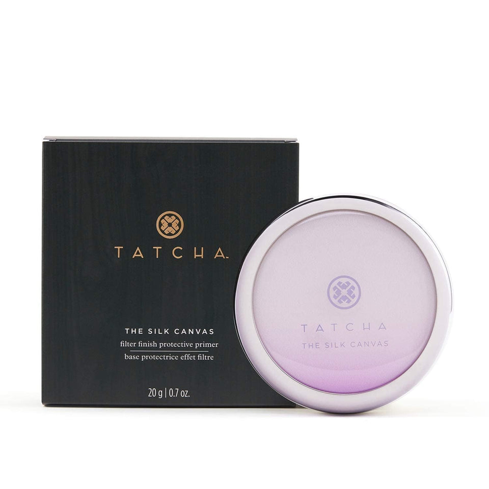 TATCHA The Silk Canvas jar front view showing elegant packaging and priming balm