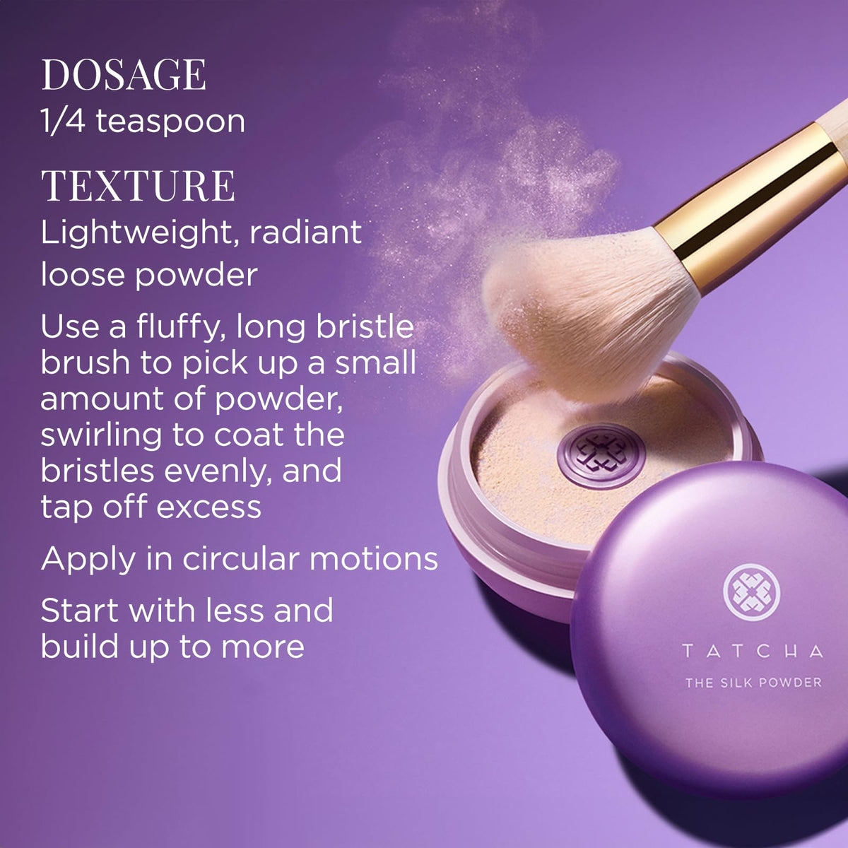 Hand holding TATCHA silk powder to show compact size and travel-friendly convenience