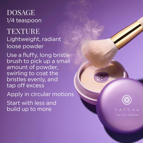 Hand holding TATCHA silk powder to show compact size and travel-friendly convenience