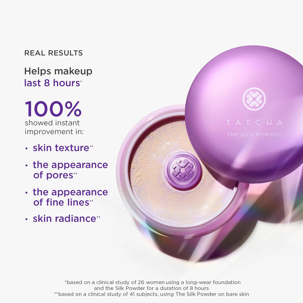 TATCHA silk powder texture close-up showing ultrafine particles for blurring pores