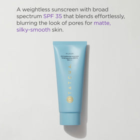 TATCHA smooth sunscreen texture on fingertip, demonstrates silky blendability
