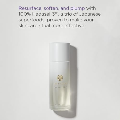 TATCHA The Essence pouring drop onto skin showing hydration and priming benefit