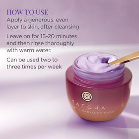 TATCHA mask applied on model cheek illustrating radiant, dewy skin benefit