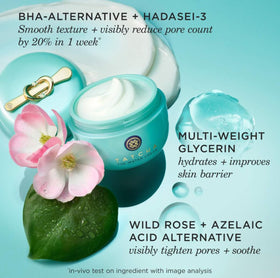 TATCHA jar on bathroom shelf lifestyle scene showing daily routine compatibility