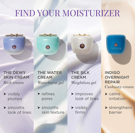 TATCHA jar beside a travel makeup bag showing portable skincare convenience