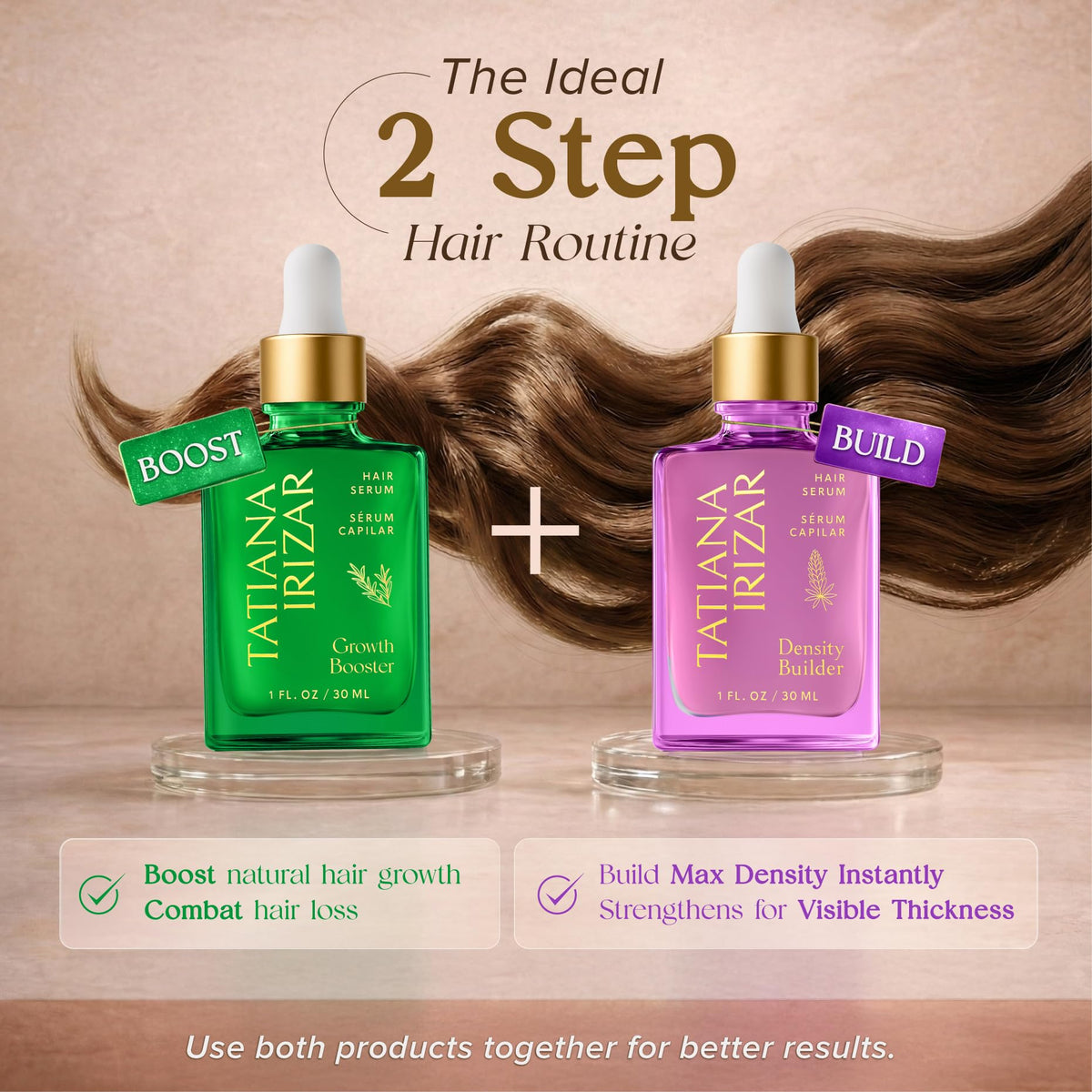 Tatiana Irizar dropper applying serum to scalp demonstrating precise targeted use