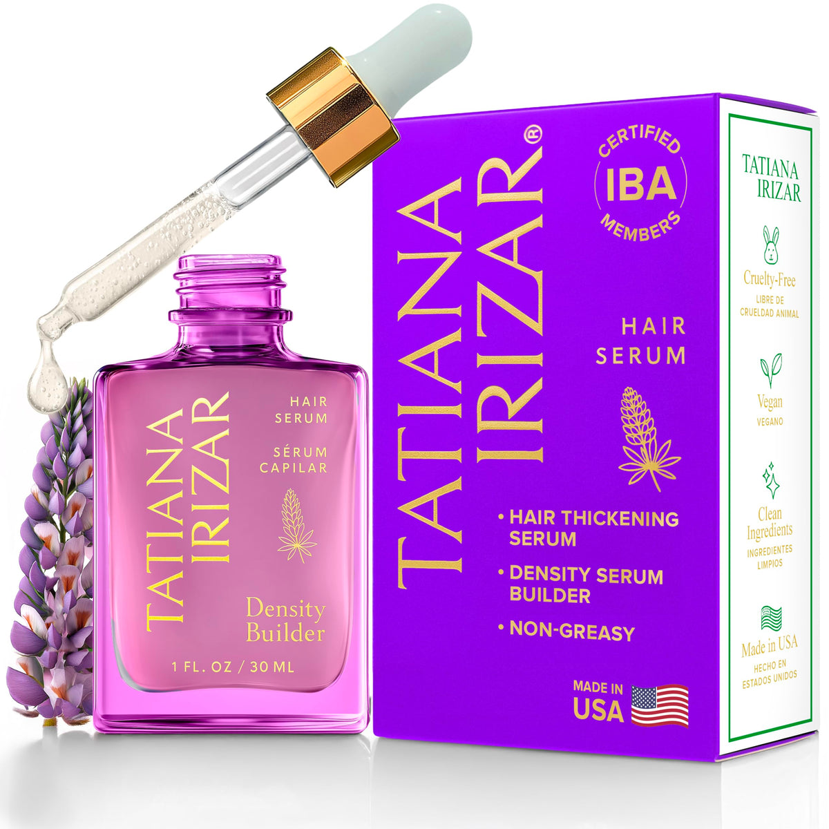 Tatiana Irizar front bottle showing clean packaging and 30ml size benefit