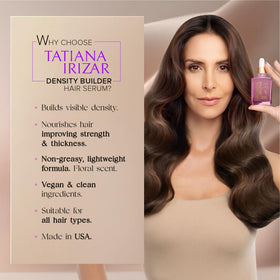 Tatiana Irizar label close-up highlighting peptides, biotin and botanical ingredients