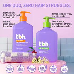 TBH bottle label detail highlighting botanicals like quinoa and jojoba