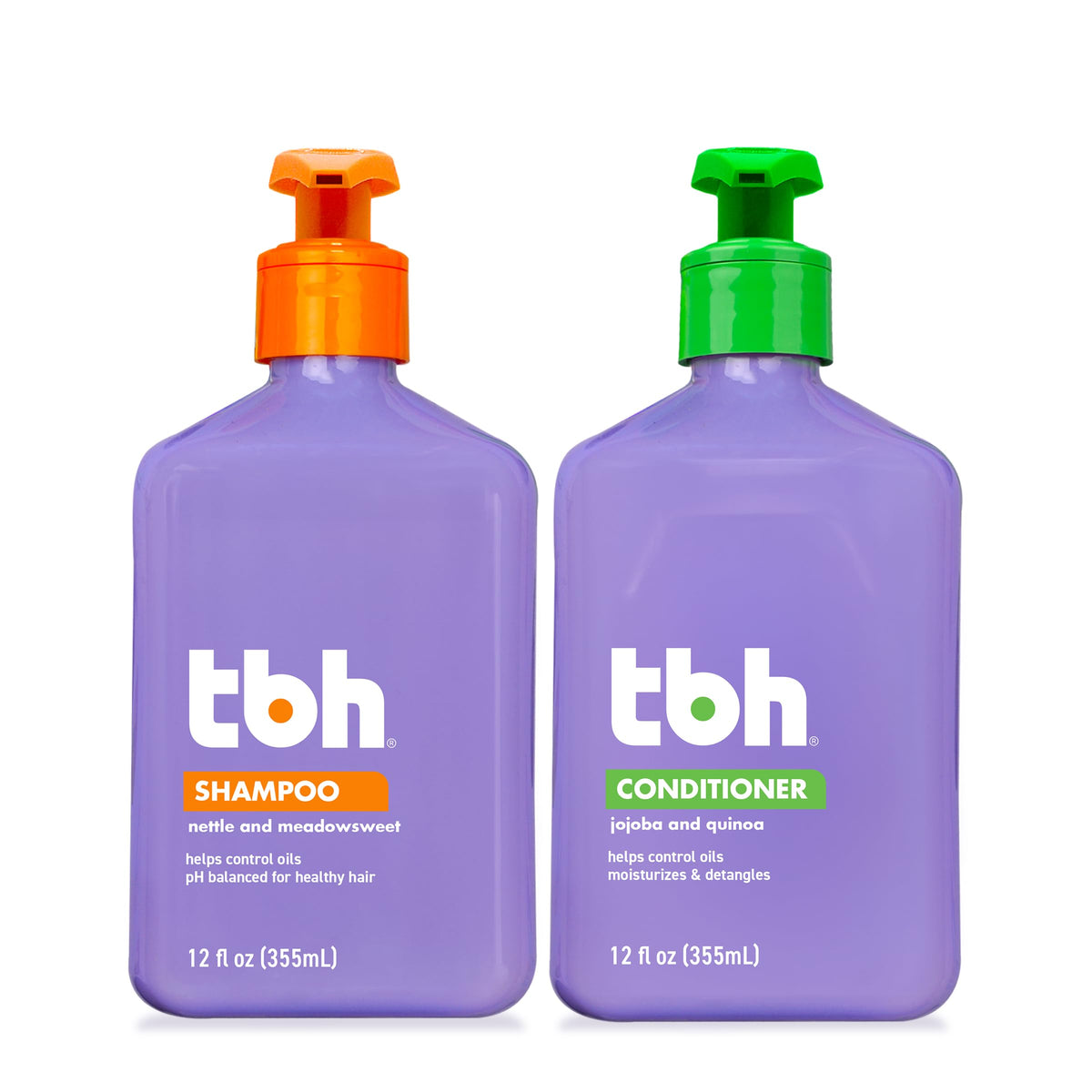 TBH front packaging showing both shampoo and conditioner, easy family use benefit