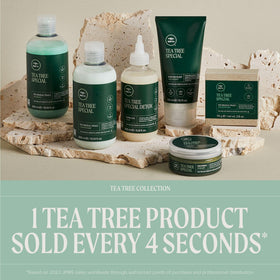 Tea Tree hand soap on bathroom counter in lifestyle scene delivering fresh scent