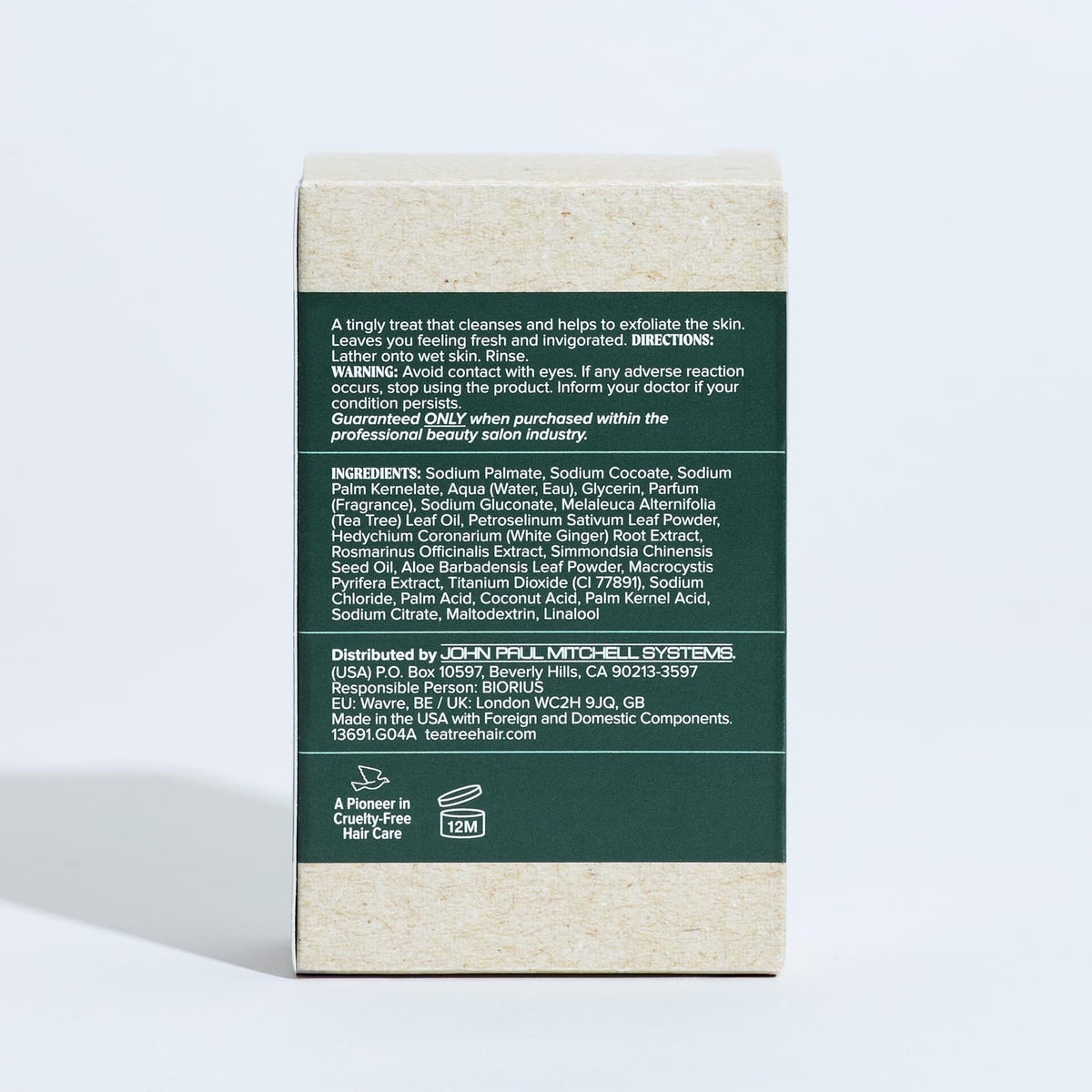Tea Tree body bar staged in modern bathroom conveying fresh, spa-like cleansing benefit