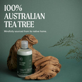 Tea Tree conditioner pouring into hand to show consistency and easy application