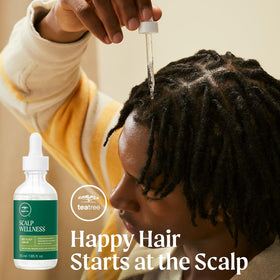Tea Tree serum applied to scalp roots, shows targeted hydration and ease of use