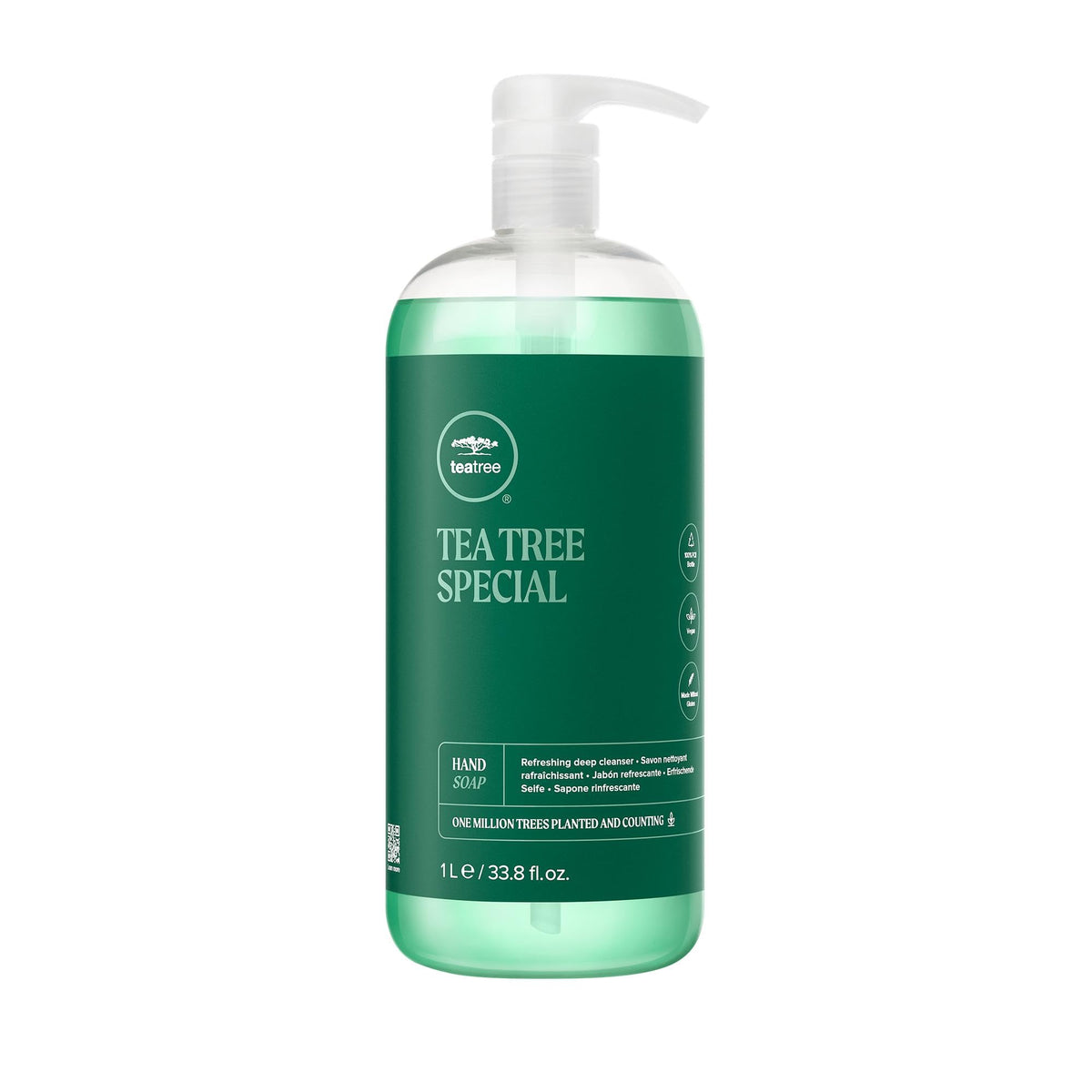 Tea Tree front bottle showing brand and deep-clean claim, refreshing benefit