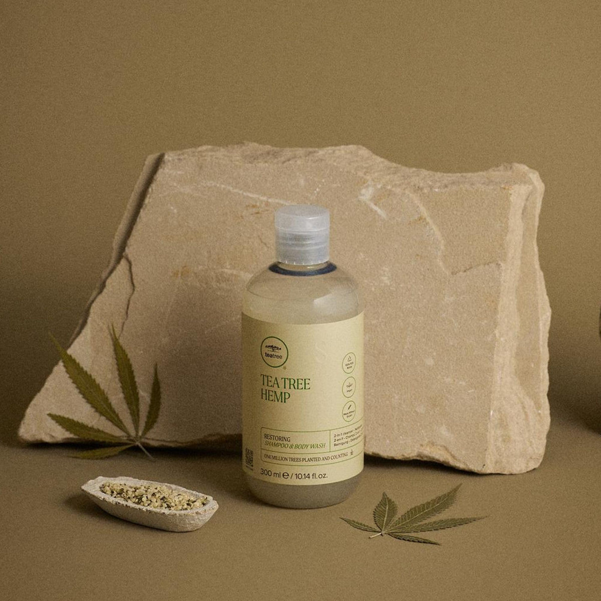 Tea Tree in-shower lifestyle with person using 2-in-1 for quick routine