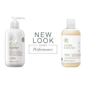 Tea Tree set in bathroom lifestyle shot demonstrating easy daily scalp care and uplifting scent