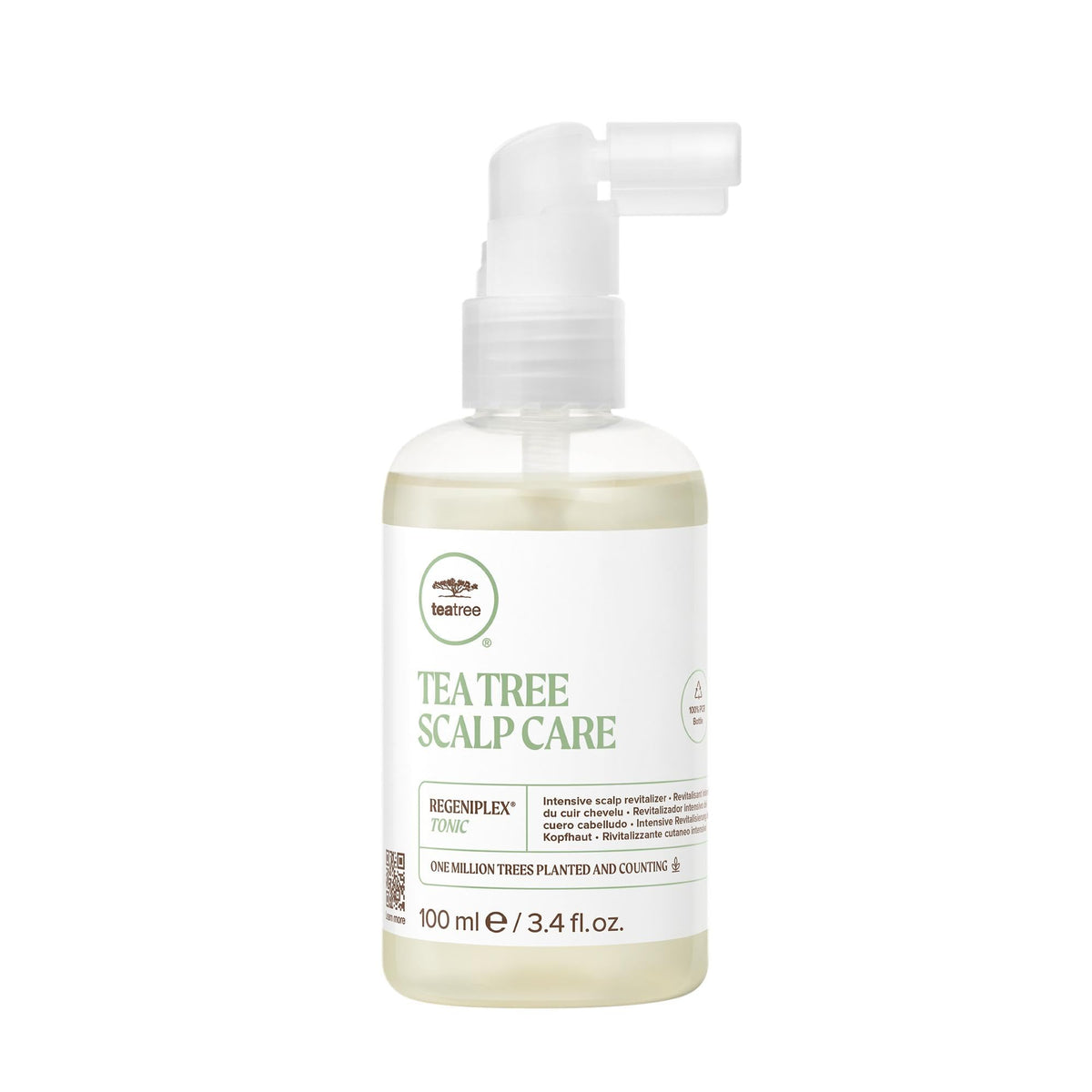 Tea Tree front bottle showing label and benefit of scalp-refresh