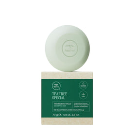 Tea Tree shampoo bar front packaging showing plastic-free design and clean look