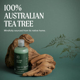 Close-up of Tea Tree shampoo foam texture showing rich lather for deep cleansing