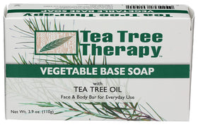 Tea Tree Therapy front packaging showing eight bars and benefits