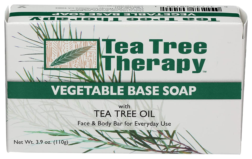 Tea Tree Therapy front packaging showing eight bars and benefits