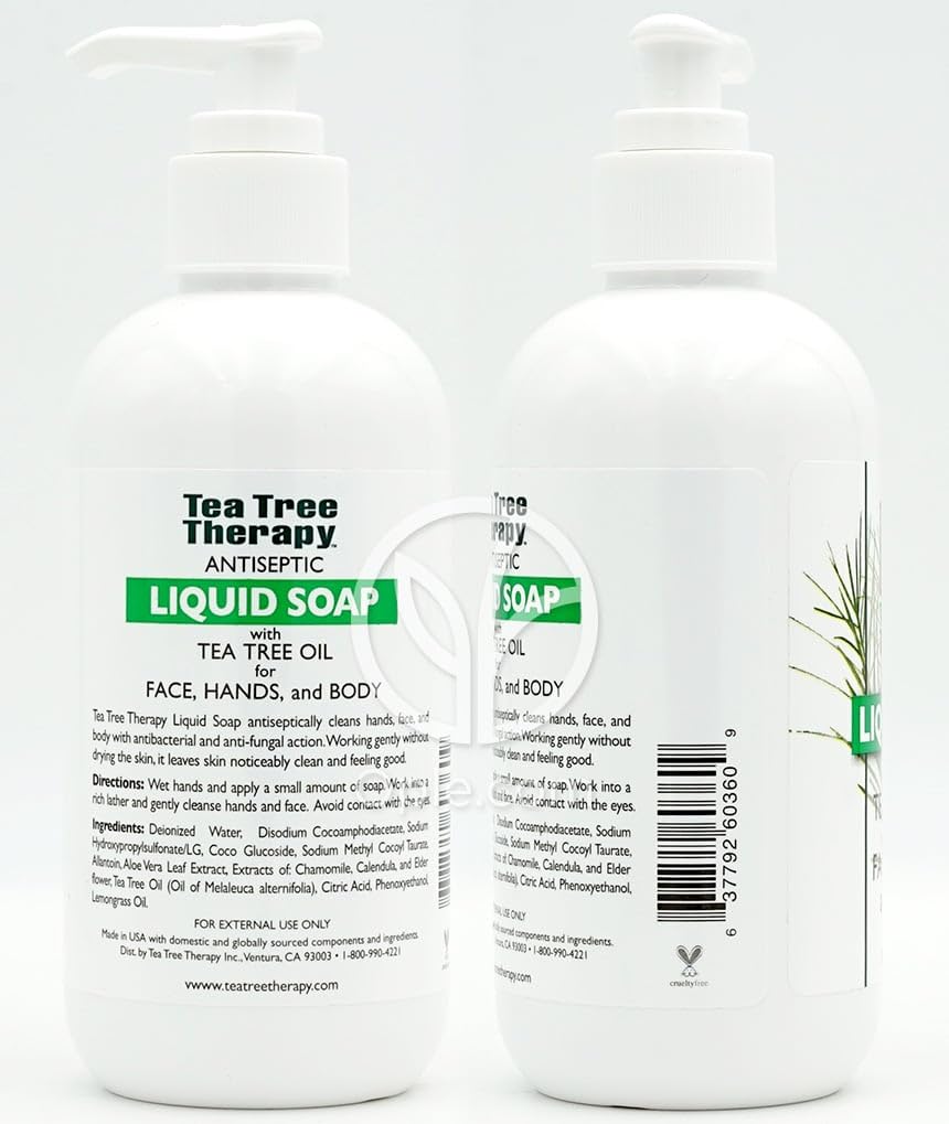 Tea Tree Therapy pump dispensing foam, clear view of texture and gentle cleansing