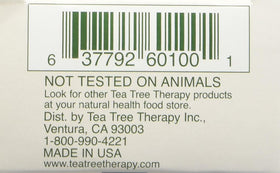 Tea Tree Therapy vegetable base label close-up showing plant-based purity