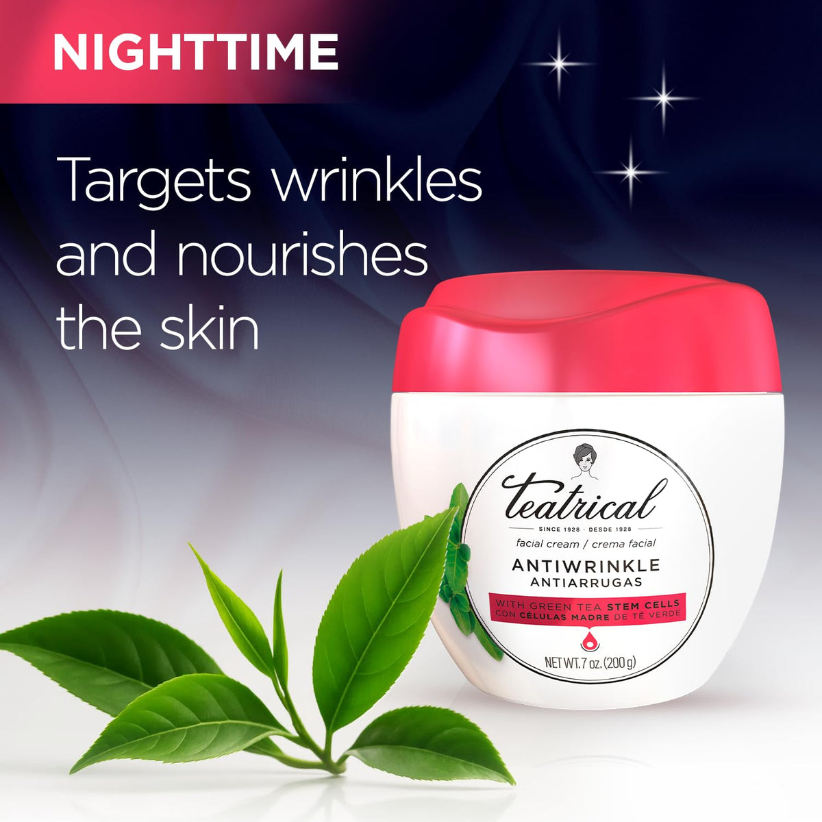 TEATRICAL label close-up highlighting key ingredients and transparent formulation benefit
