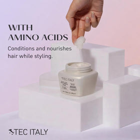 Tec Italy label closeup highlighting amino acids and conditioning benefits