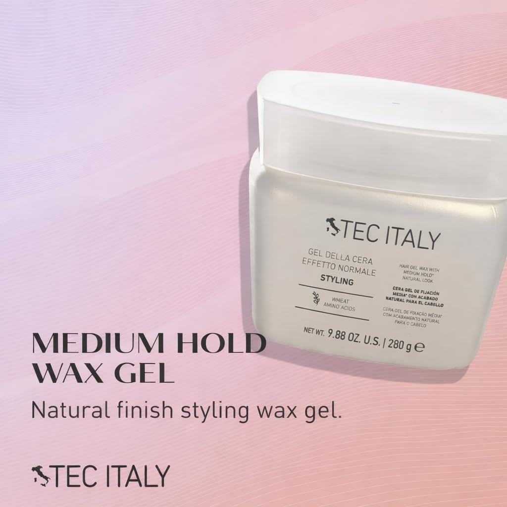 Tec Italy open jar closeup texture showing lightweight gel shine benefits