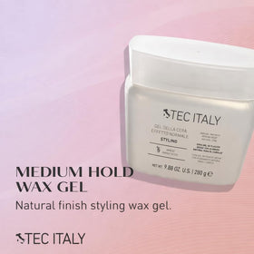 Tec Italy open jar closeup texture showing lightweight gel shine benefits