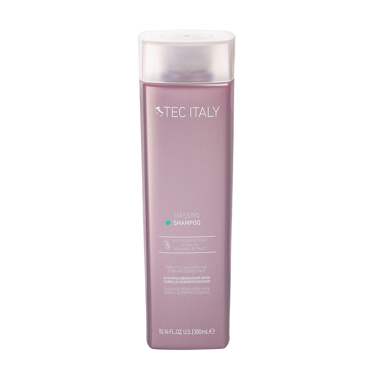 Tec Italy Massimo Shampoo front bottle showing label and restorative benefit