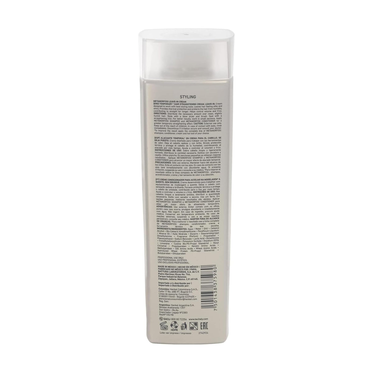 Tec Italy bottle next to hand for scale, 300 ml size clear for shopping