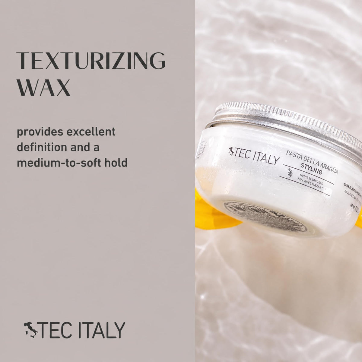 Tec Italy paste on hand demonstrating spreadable texture and lightweight application benefit