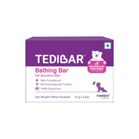 TEDIBAR front packaging showing three 75 g soap-free bars and contents benefit