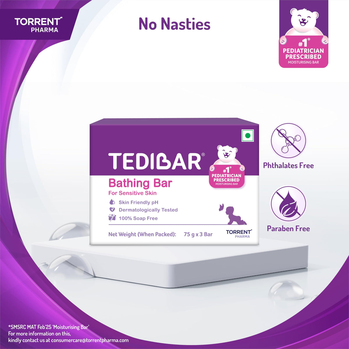 TEDIBAR size comparison with hand showing compact 75 g portability benefit