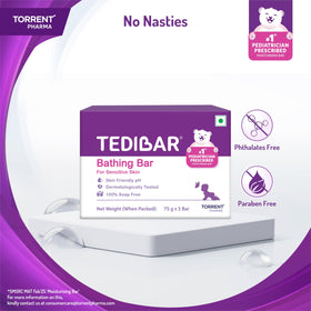 TEDIBAR size comparison with hand showing compact 75 g portability benefit