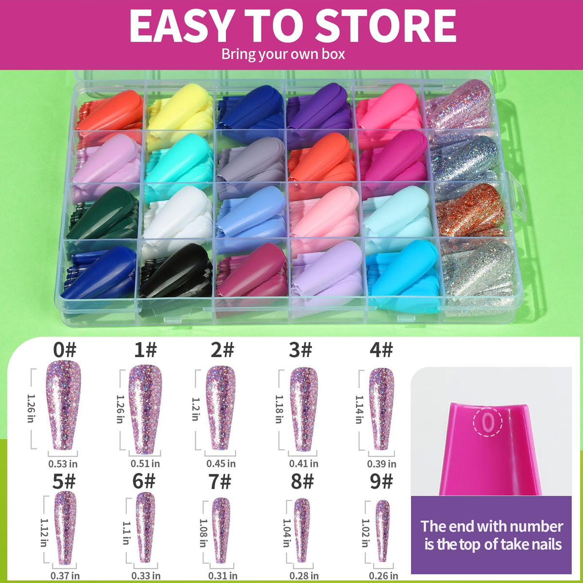 Teenitor clear compartment box with numbered tips, showing size organization for quick selection and fit