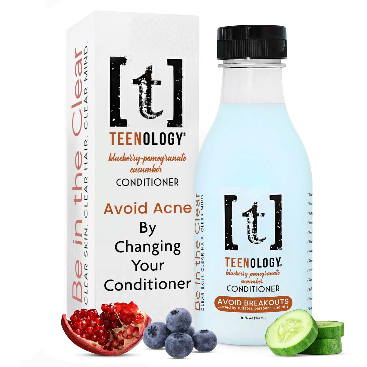 Teenology front bottle showing scent and clear-skin benefit