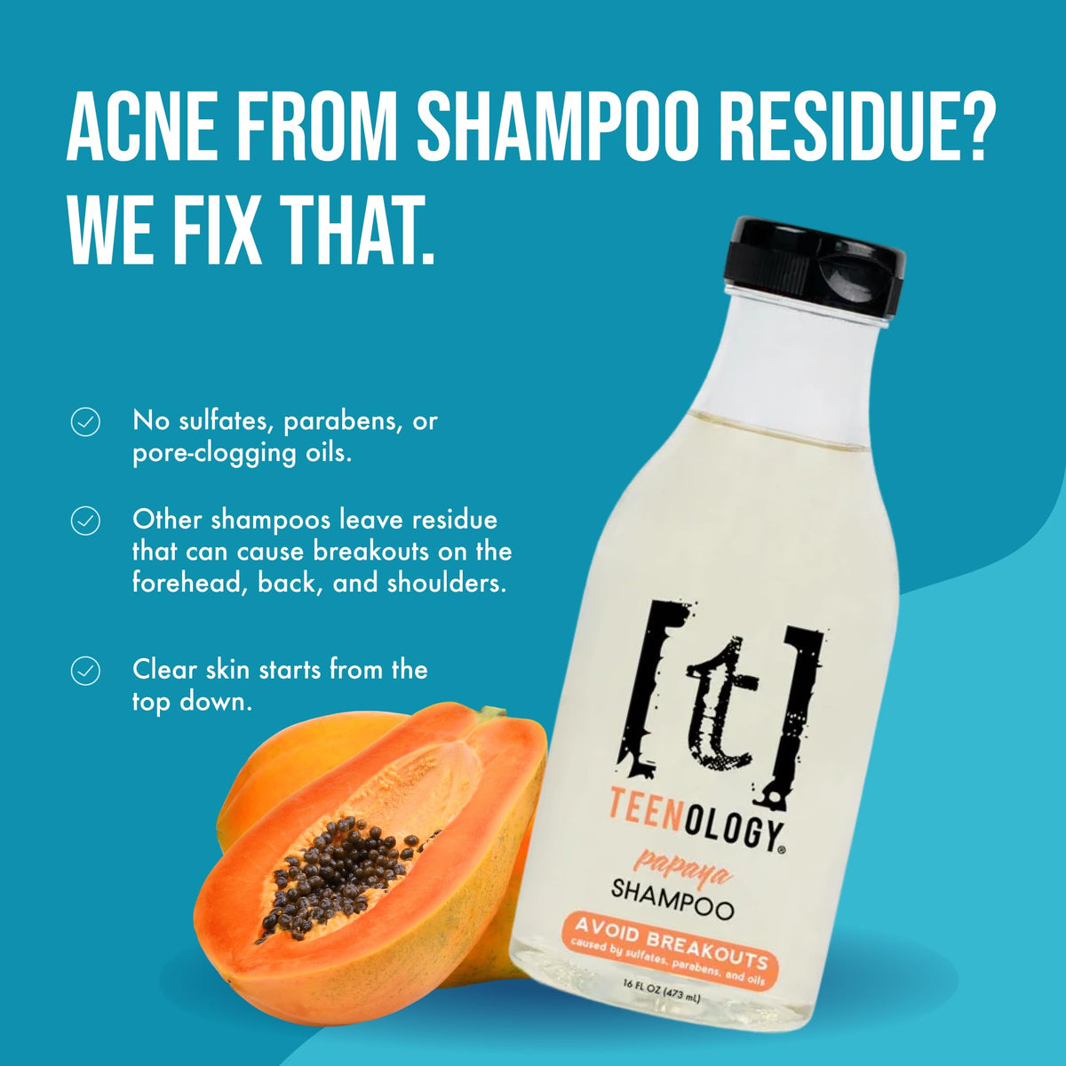 Teenology papaya back label ingredients list highlighting clean formula benefits