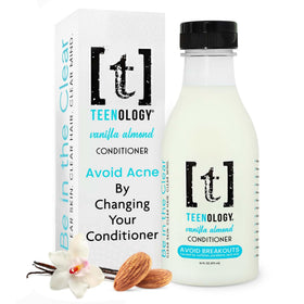 Teenology front bottle showing vanilla almond scent and clear-skin focus