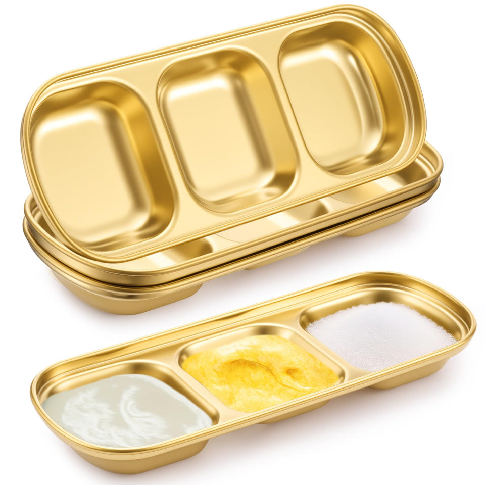 Teenyyou front view of four gold esthetician trays showing professional organization benefit