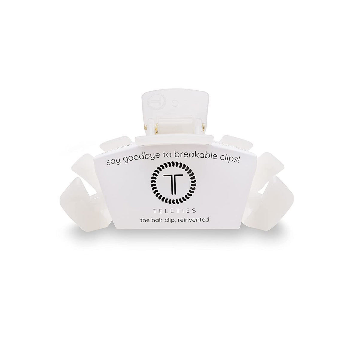 Teleties large clip front view showing sleek coconut white finish and secure hold