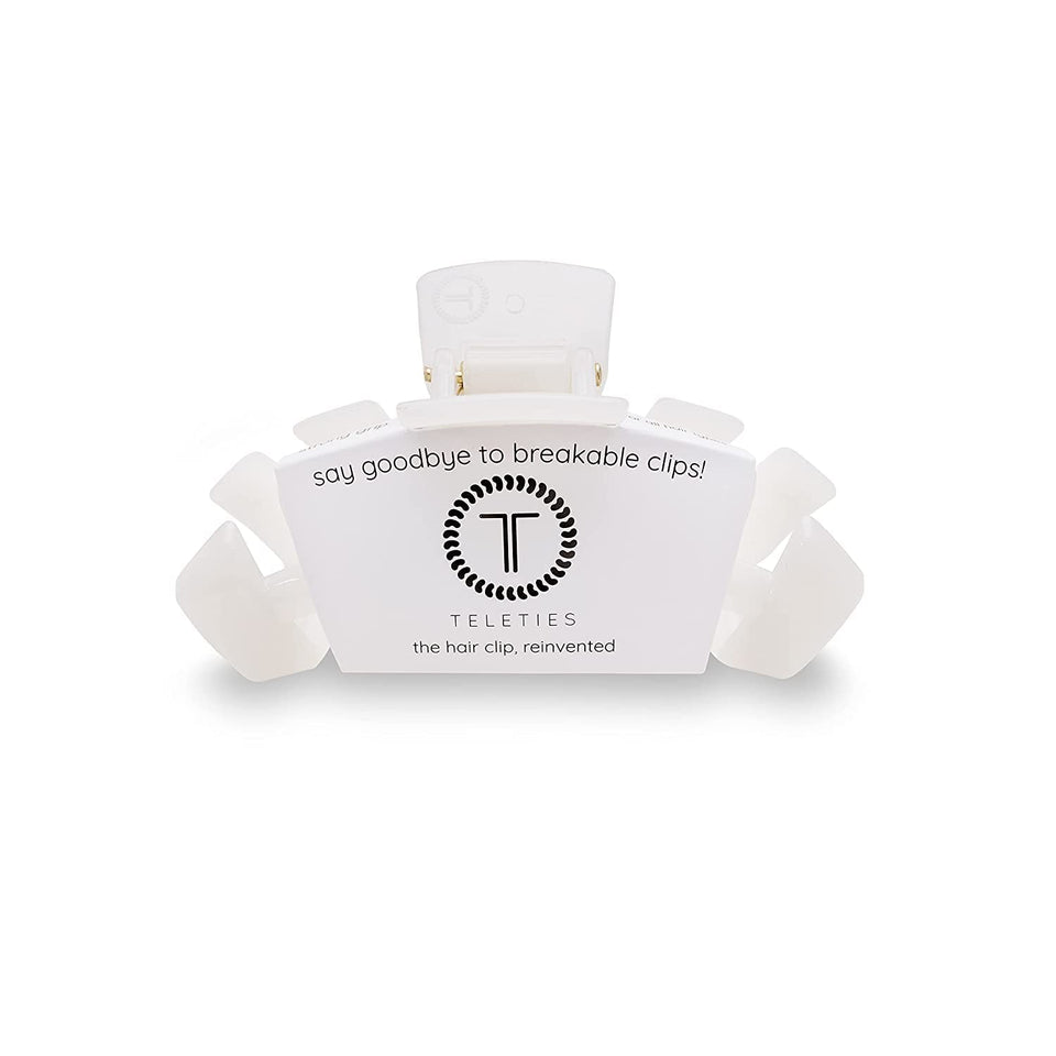 Teleties large clip front view showing sleek coconut white finish and secure hold